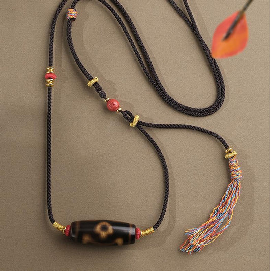 Handcrafted Tibetan Buddhist Two Eye Tian Zhu Pendant with Agate and Copper Spacers