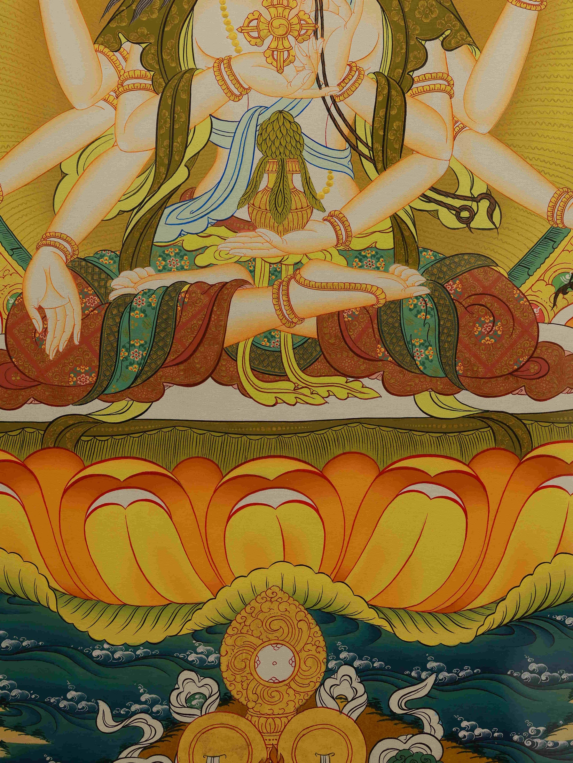 Tibetan Thangka Painting of Ushnishavijaya – Handmade Buddhist Art for Purification and Prosperity