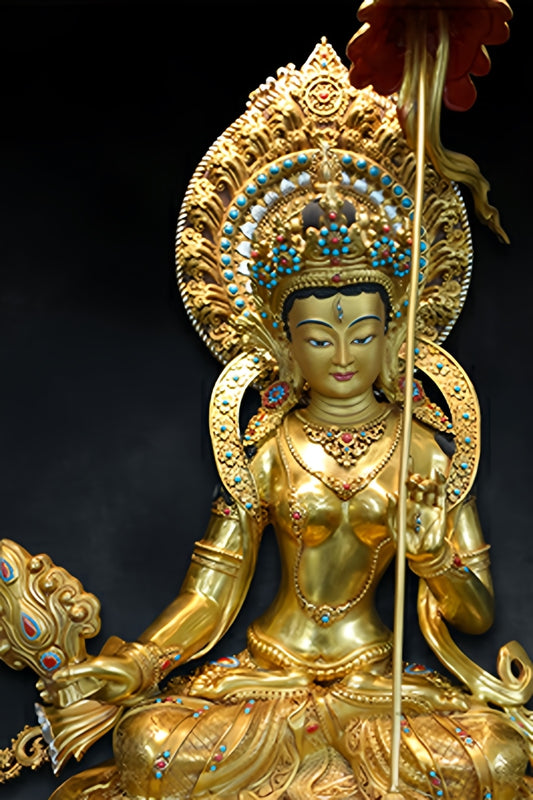 Tibetan Buddhist Four-Armed Avalokiteshvara Usnisavijaya Bronze Buddha Statue