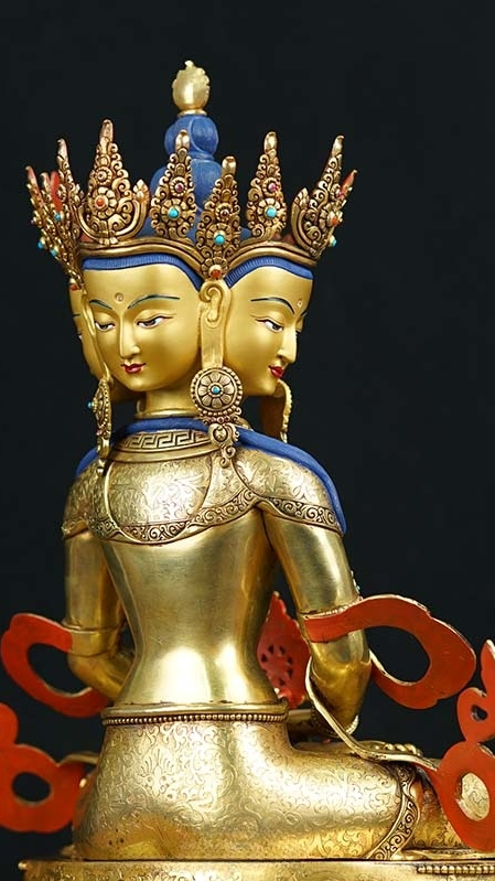 Tibetan Buddhist Vairocana Buddha Statue-Art, gilded and hand-painted with mineral pigments, sacred Tibetan Buddhist statues of universal wisdom