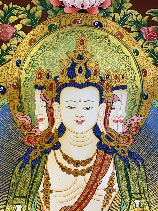 Tibetan Buddhist Vairocana Thangka – Hand-Painted with Mineral Pigments on Canvas, Traditional Buddha Sacred Art, 75x50cm