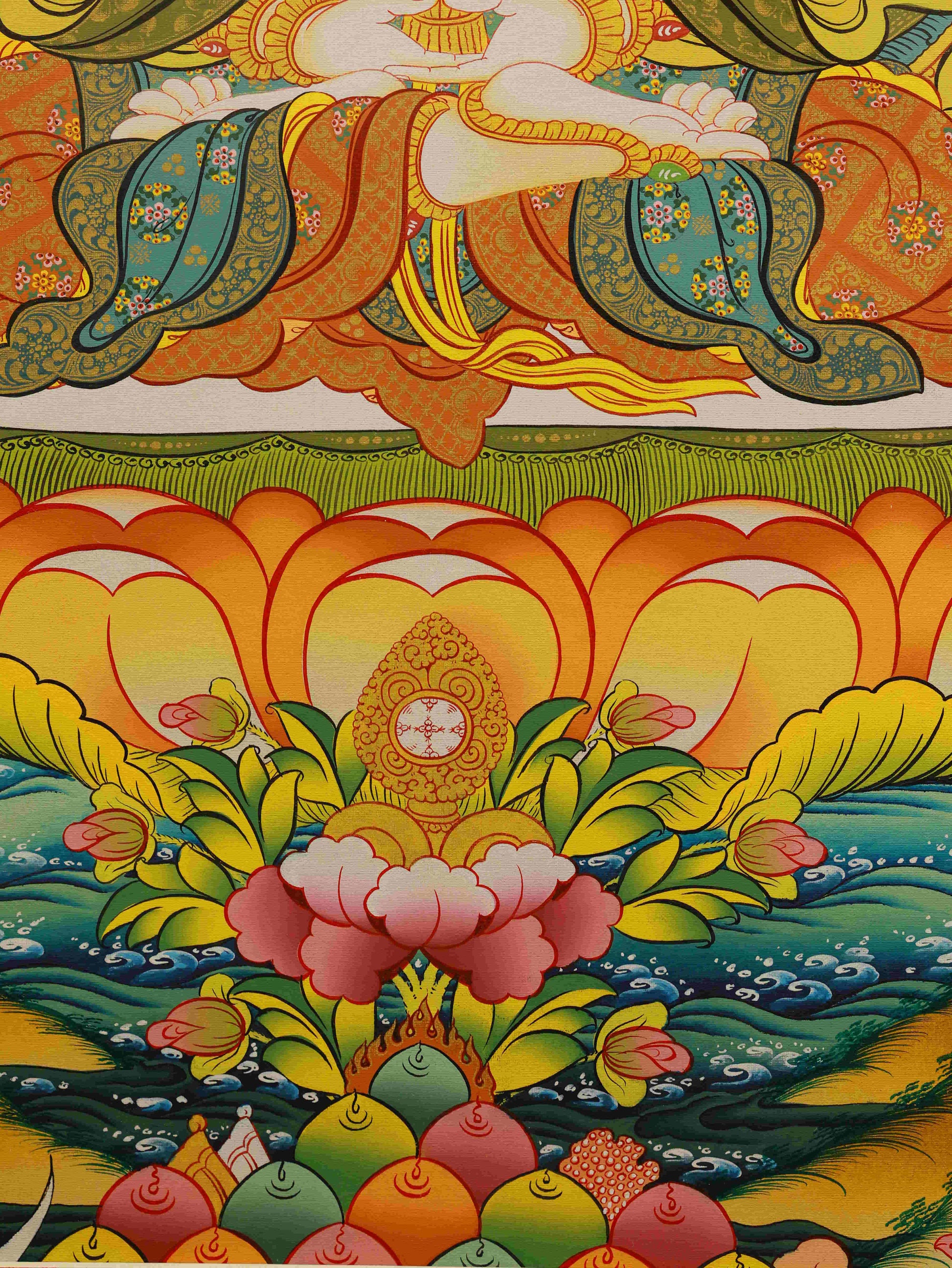 Hand-painted Tibetan Buddhist Thangka Artwork – Vairocana Buddha, the embodiment of universal truth and wisdom.