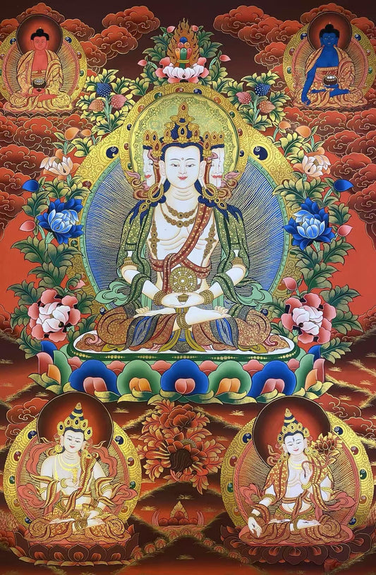 Thangka Vairocana budista tibetano, pintado a mano con pigmentos minerales sobre lienzo, arte sagrado tradicional de Buda, 75 x 50 cm