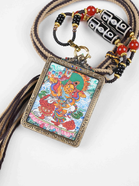 Tibetan Buddhist Vaishravana Tibetan thangka painting amulet - hand-painted wealth guardian for prosperity