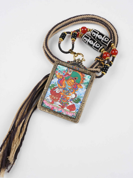 Handmade Vaishravana thangka painting - traditional Tibetan Buddhist art with natural mineral pigments