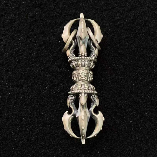 Handmade S925 Vajra Axe pendant inspired by Tibetan Buddhist jewelry art.