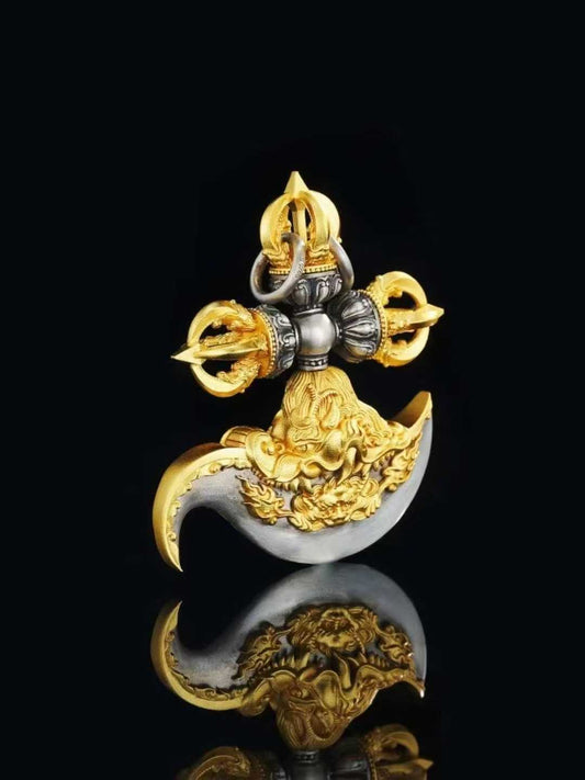 Handcrafted S925 Vajra Axe pendant inspired by Tibetan jewelry traditions