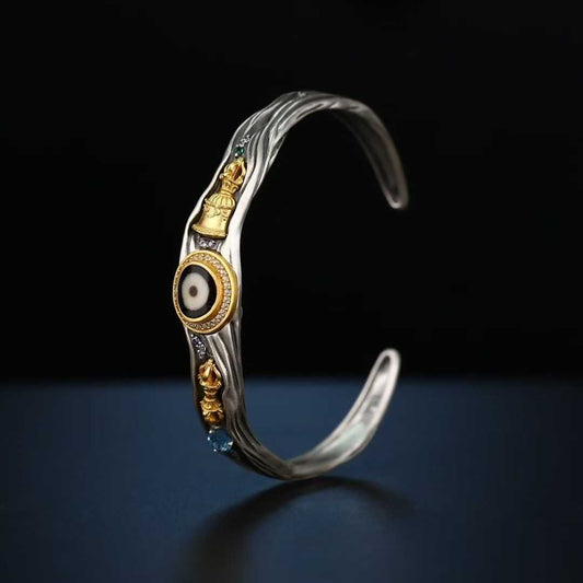 Handcrafted silver Vajra Bell Dorje bracelet for spiritual protection