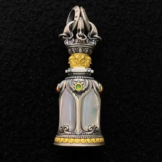 S925 silver Vajra Bell pendant showcasing Tibetan Buddhist jewelry craftsmanship.