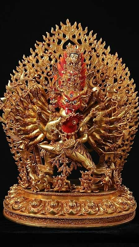 Handcrafted pure silver Yamantaka statue with mineral pigments, authentic Tibetan Buddhist statues and refined Buddha Statue-Art for spiritual practice.