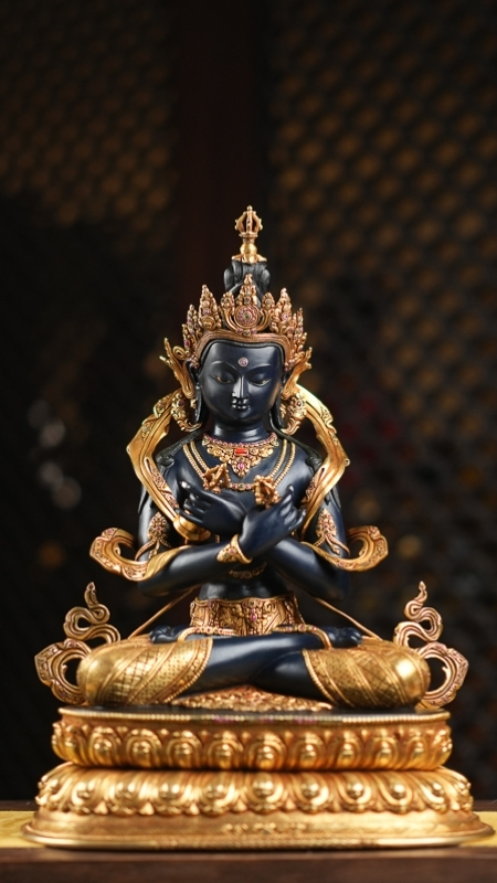 Tibetan-Buddhist Vajrapani Copper Buddha Statue, Fine Mineral Painting
