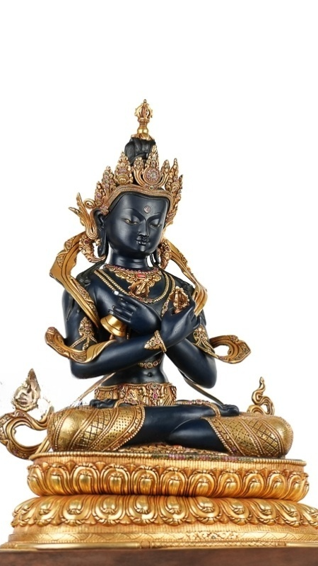 Tibetan-Buddhist Vajrapani Copper Buddha Statue, Fine Mineral Painting