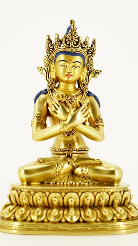 Vajradhara Buddha Statue-Art in Tibetan Buddhism, pure handmade with gilded finish and mineral materials