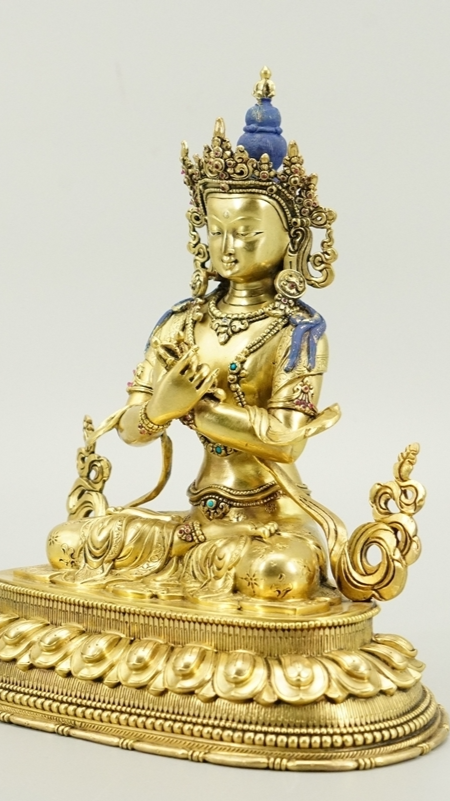 Handmade Vajradhara Buddha Statue-Art, gold gilt Tibetan Buddhist statues crafted with traditional handcraft and mineral materials