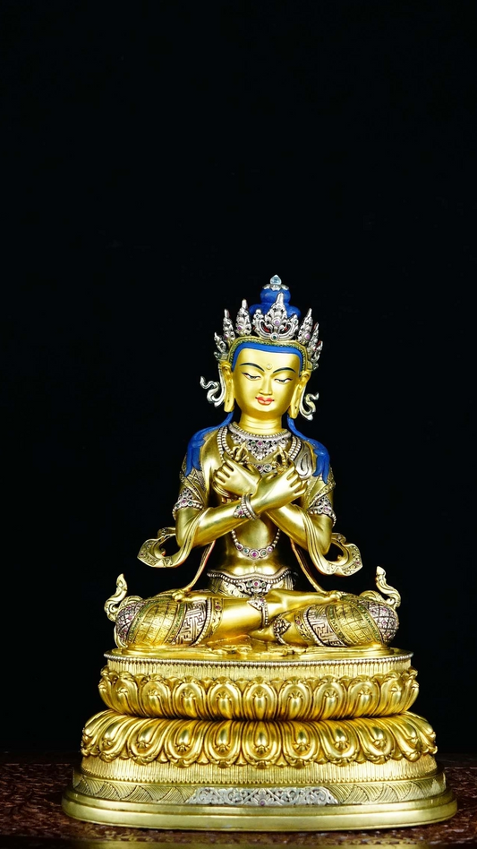 Tibetan-Buddhist Vajrapani Buddha Sculpture – Handpainted Copper