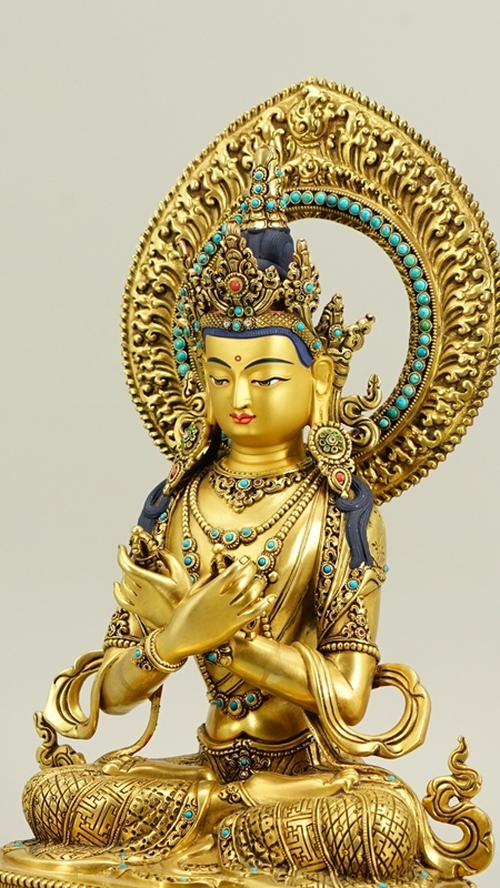 Handmade Vajradhara Buddha Statue-Art, gold gilt Tibetan Buddhist statues created with traditional craftsmanship and mineral materials