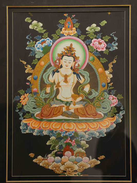 Hand-painted Vajrasattva Tibetan Thangka symbolizing purification and spiritual awakening.