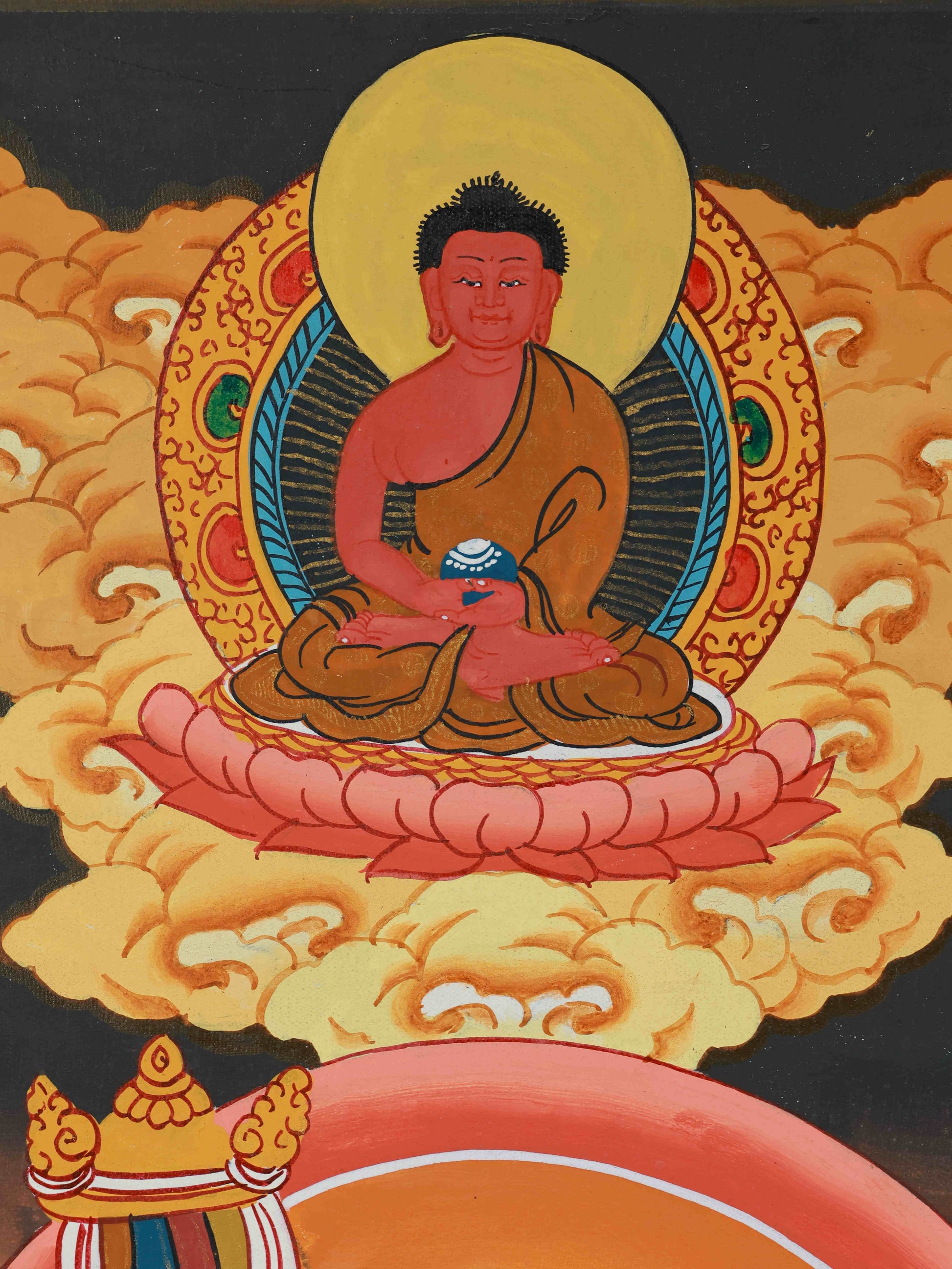 Tibetan Thangka of Yellow Jambhala with Mineral Pigments - Traditional Art