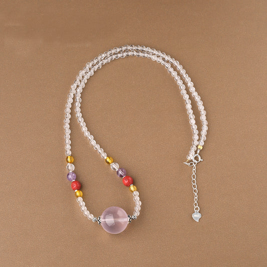 Tibetan Buddhist crystal cinnabar pendant necklace for protection and balance.