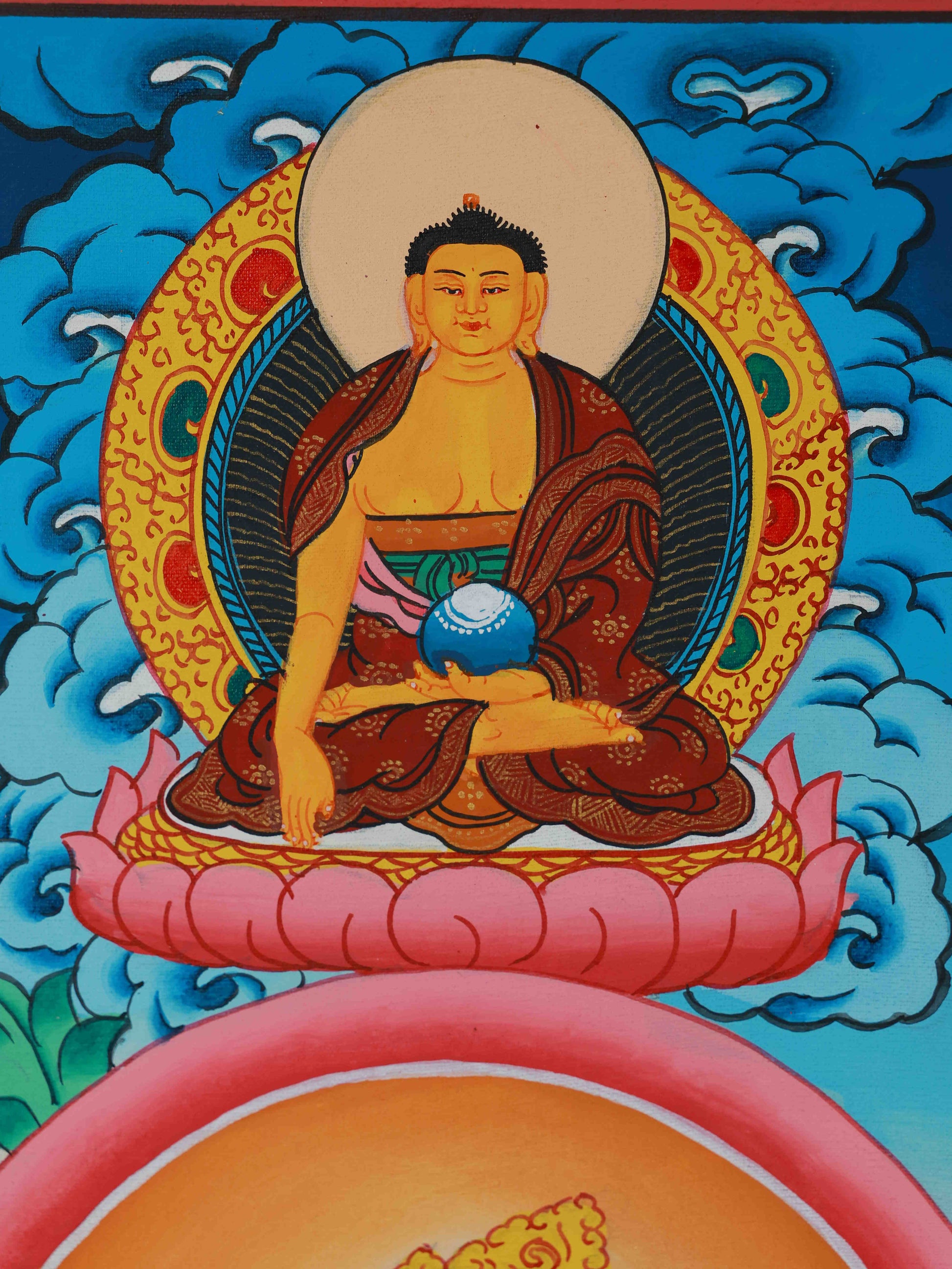 Sacred Tibetan Buddhist Thangka of White Tara with Mineral Pigments