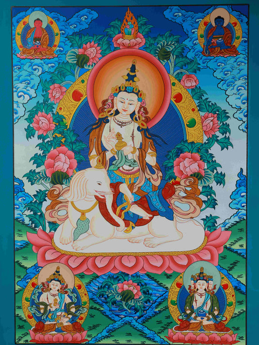 Tibetan Buddhist White Tara Thangka Art with Mineral Pigments