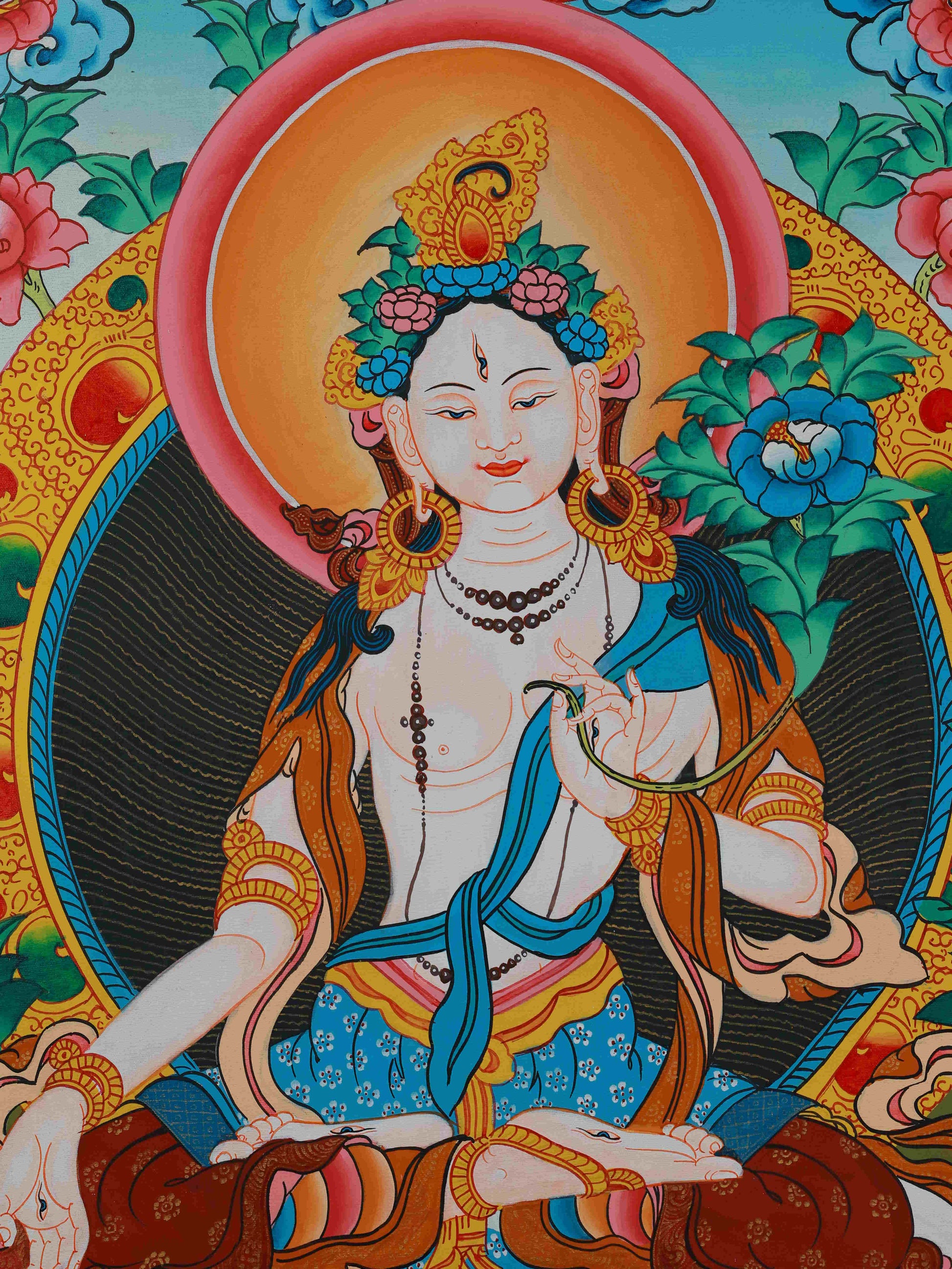 Tibetan Buddhist Thangka Painting - White Tara Seven Eyes Wisdom Art