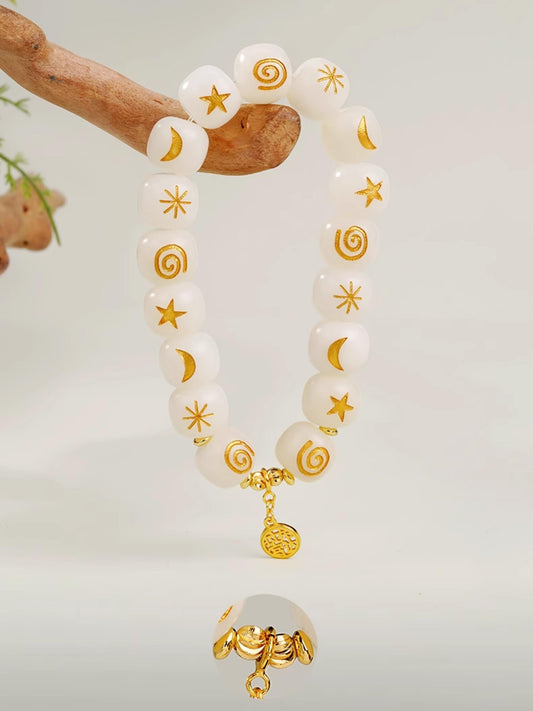 Handcrafted Tibetan-Buddhist Bodhi root bracelet featuring silver Potala Palace pendant and copper detailing for spiritual balance