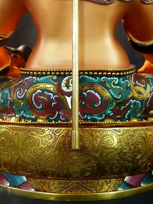 Yellow Jambhala as a Wealth Protector in Tibetan Buddhist statues. This hand-painted brass Buddha statue art safeguards your resources while encouraging generous heart.