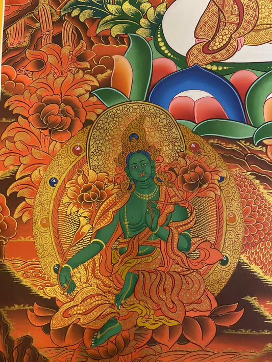 Tibetan Buddhist Zangdi Wang Bodhisattva thangka painting, handcrafted Tibetan thangka on canvas with natural mineral colors.