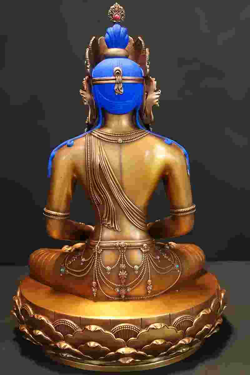 Handmade Zhanabazar style Amitabha Buddha statue with mineral pigments, Tibetan Buddhist art