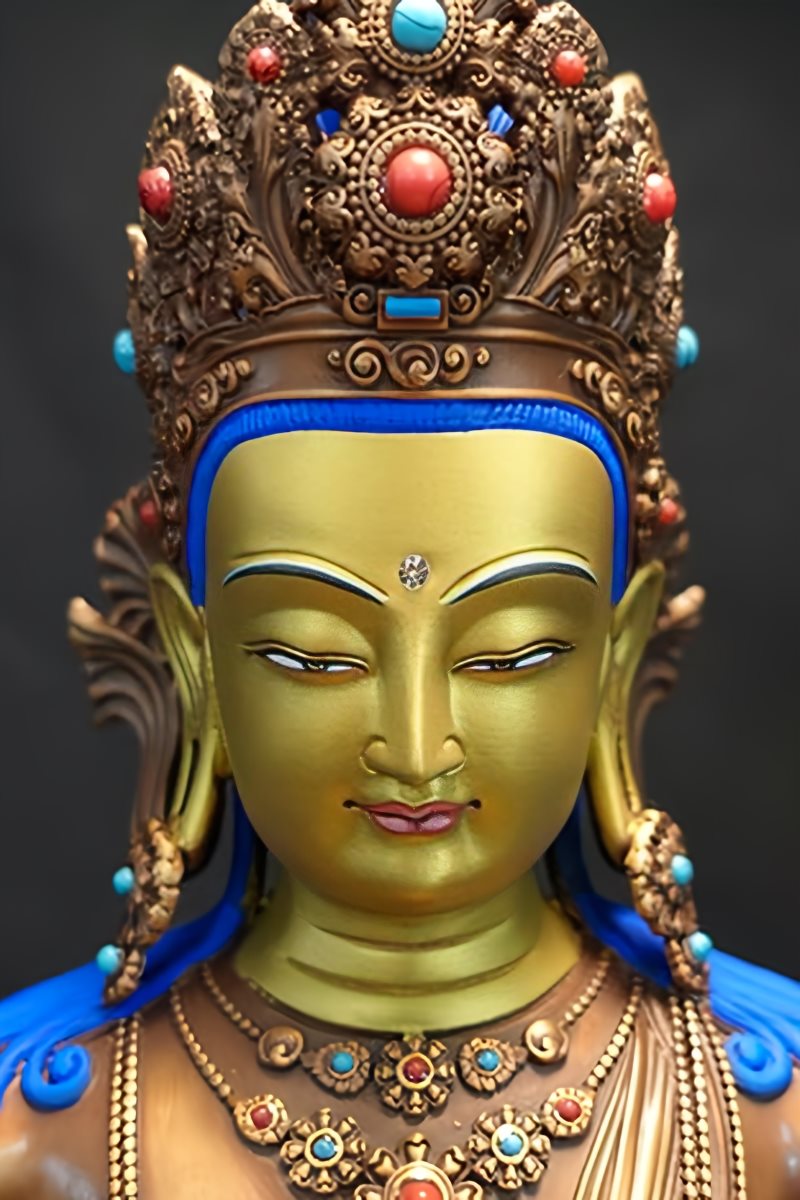 Zhanabazar style Amitabha Buddha statue in purple copper, handcrafted with mineral paint, Tibetan Buddhist art