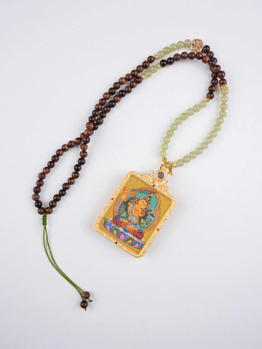 Handmade Tibetan Thangka Painting of Manjushri Bodhisattva Zodiac Guardian – 4x5cm Canvas – Pure Mineral Pigments