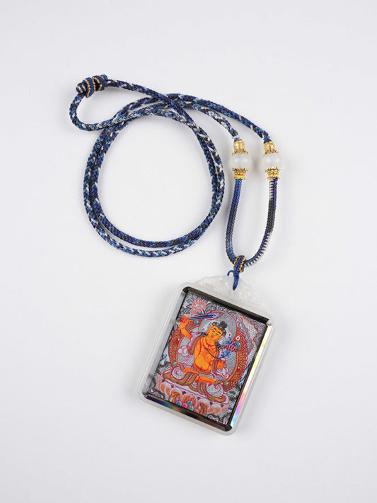 Handmade Tibetan Thangka of Manjushri Bodhisattva Zodiac Guardian – 4x5cm Canvas – Pure Mineral Pigments