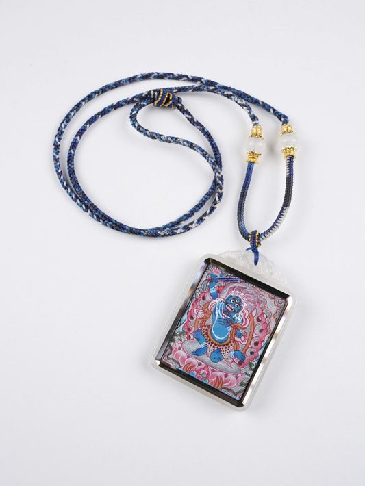 Handmade Tibetan Thangka of Vajrapani Bodhisattva Zodiac Guardian – 4x5cm Canvas – Pure Mineral Pigments