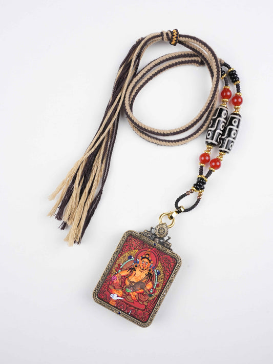 Handmade Tibetan Thangka of Yellow Dzambhala Zodiac Guardian – 4x5cm Canvas – Pure Mineral Pigments