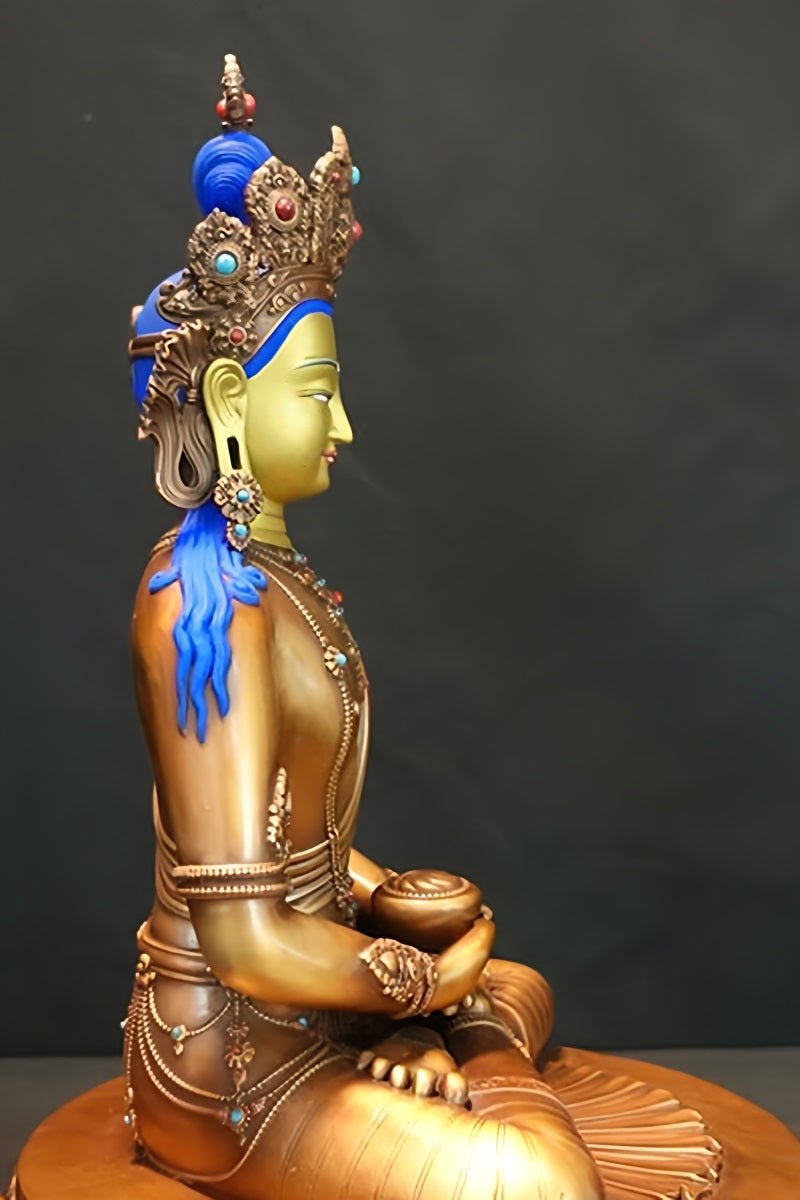 Zhanabazar style Amitabha Buddha statue, handcrafted with purple copper and mineral pigments, Tibetan Buddhist art