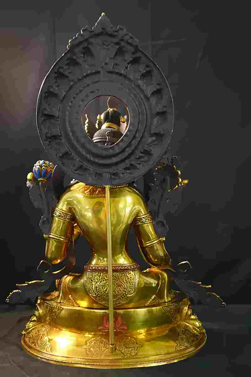 Tibetan-buddhist Green Tara statue gilded with silver, Tibetan Buddhist statues Buddha Statue-Art handcrafted copper figurine