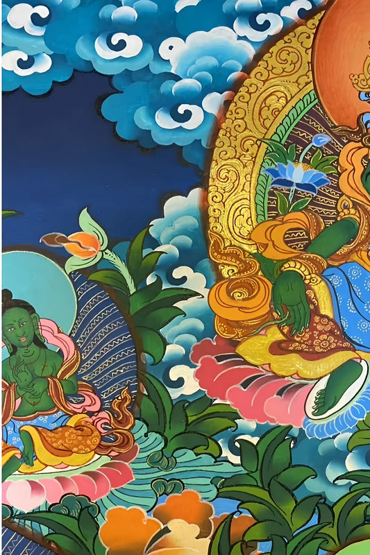 Tibetan Buddhist thousand arms Guanyin thangka painting on canvas, hand-painted with mineral pigments, traditional art.