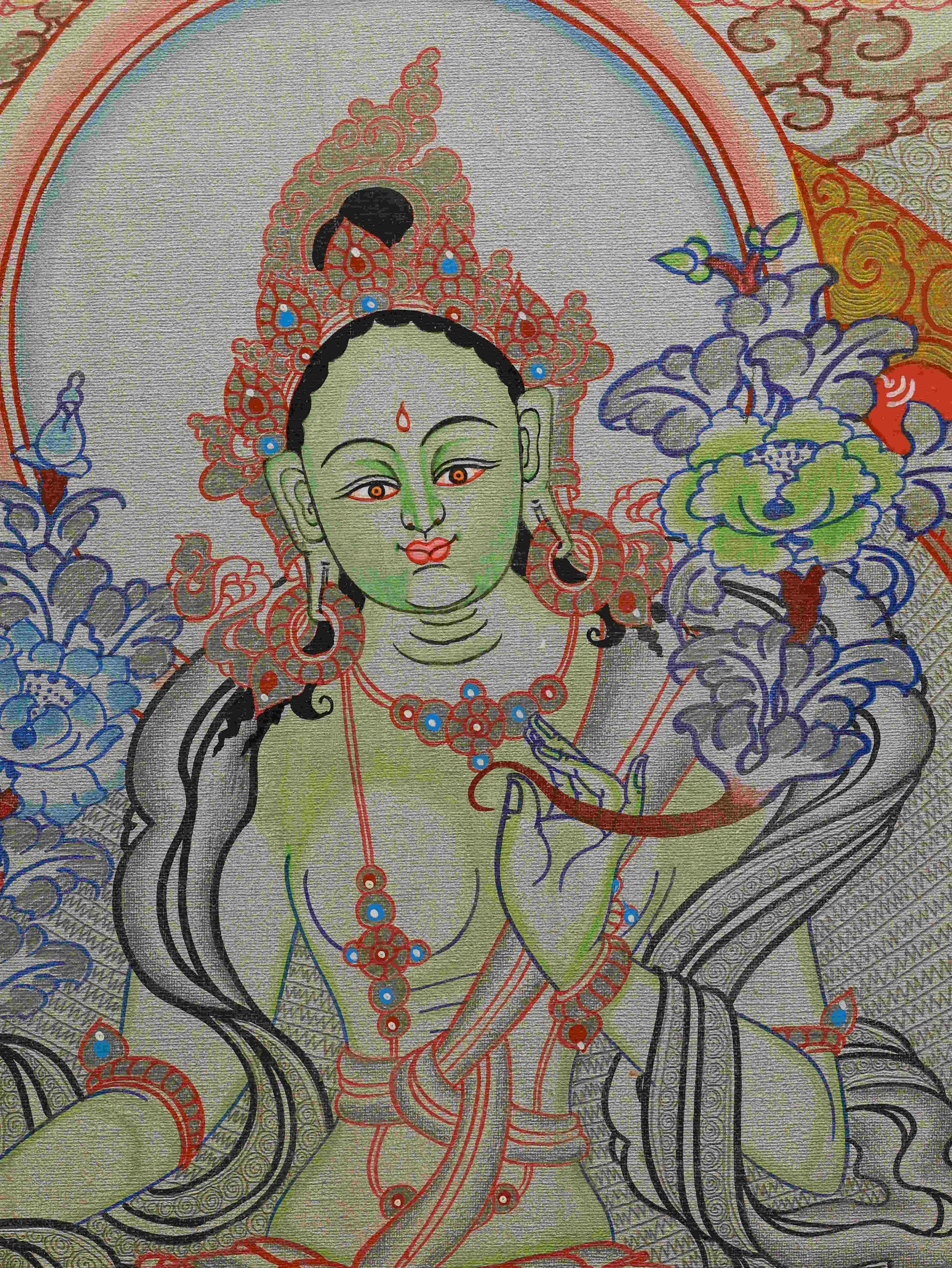 Tibetan Thangka of Medicine Buddha - Handmade with Mineral Colors, Healing Deity