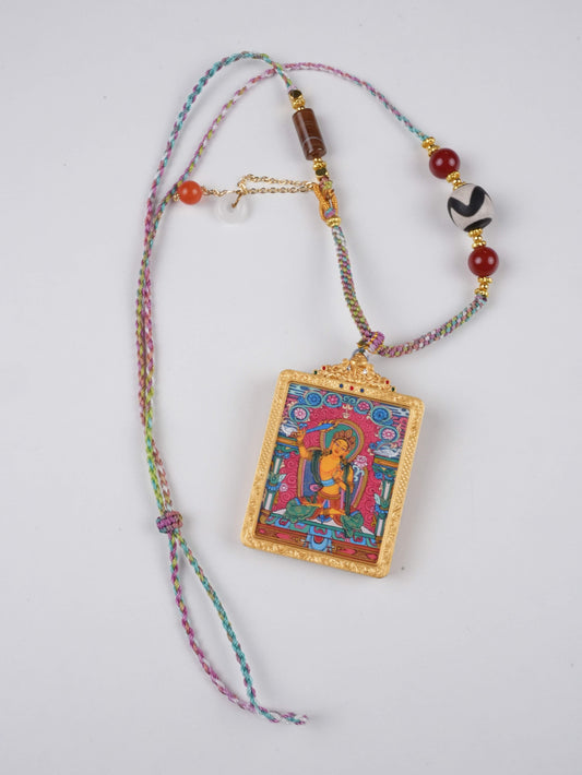 Traditional Tibetan thangka painting of Golden Manjushri Buddha - masterfully hand-painted on premium canvas using authentic mineral-based colors and gold leaf