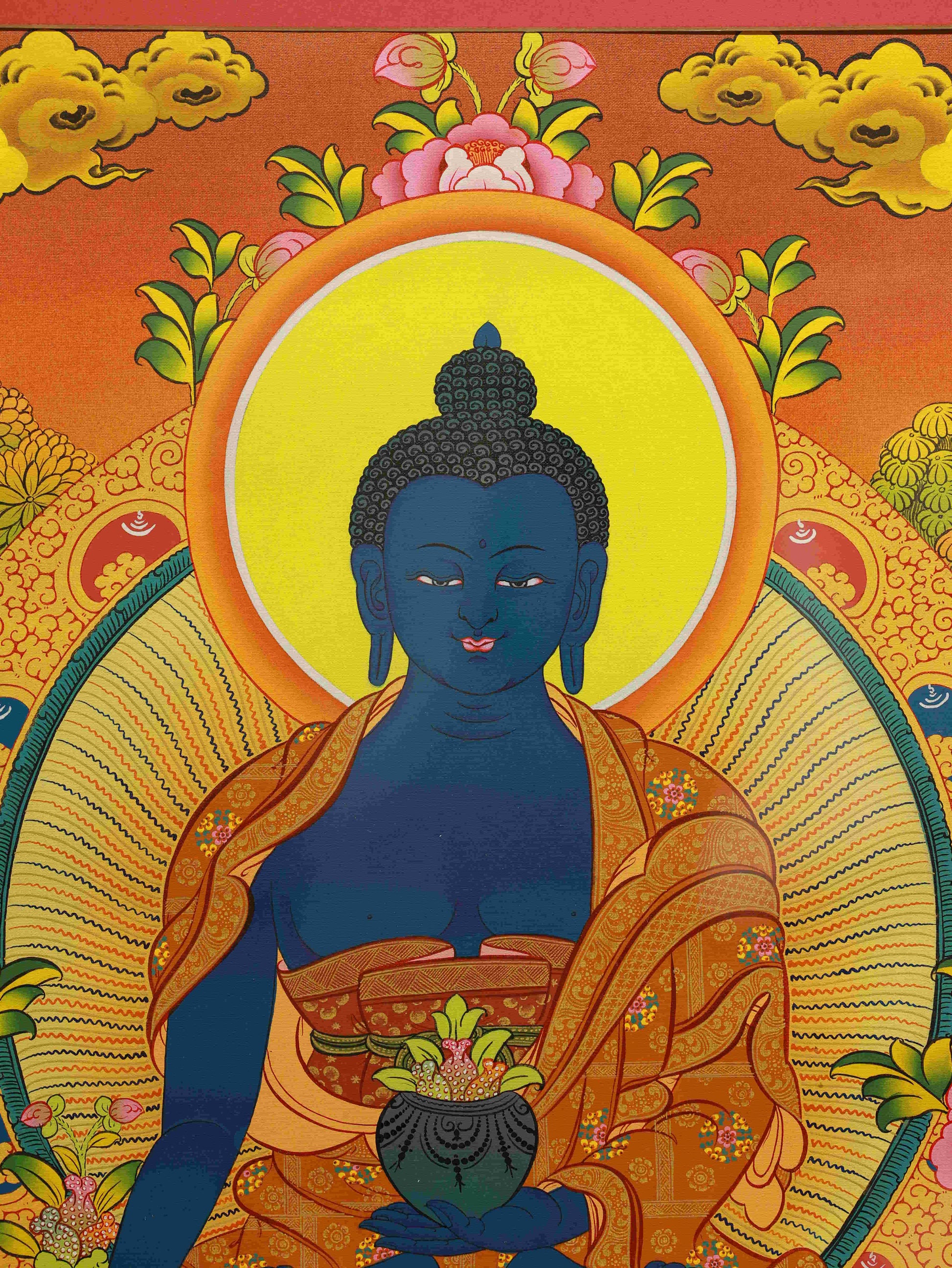 Tibetan Thangka of Medicine Buddha - Handmade with Mineral Colors, Healing Deity