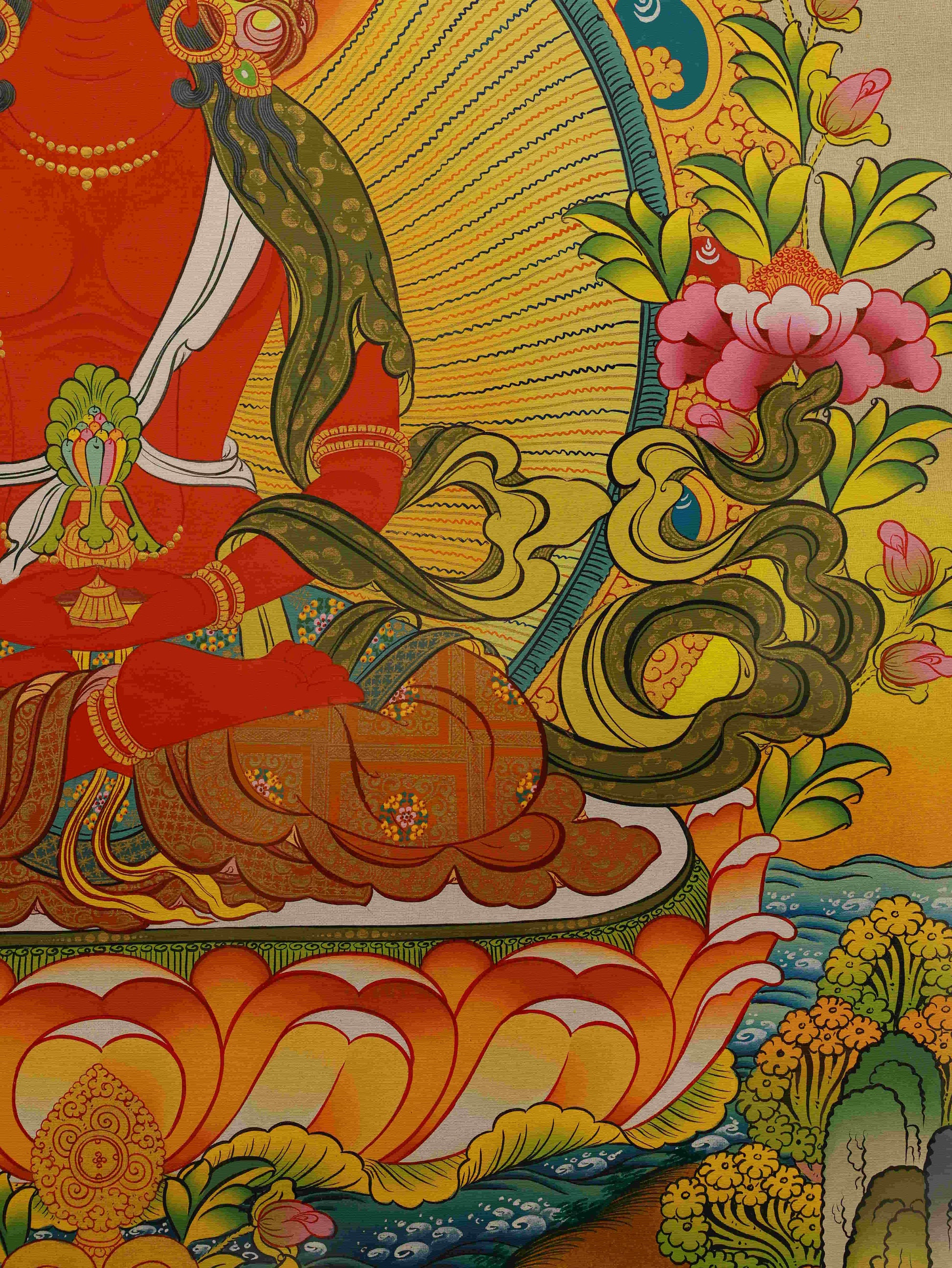 Tibetan Thangka of Red Tara - Handmade with Mineral Colors, Powerful Activity Deity