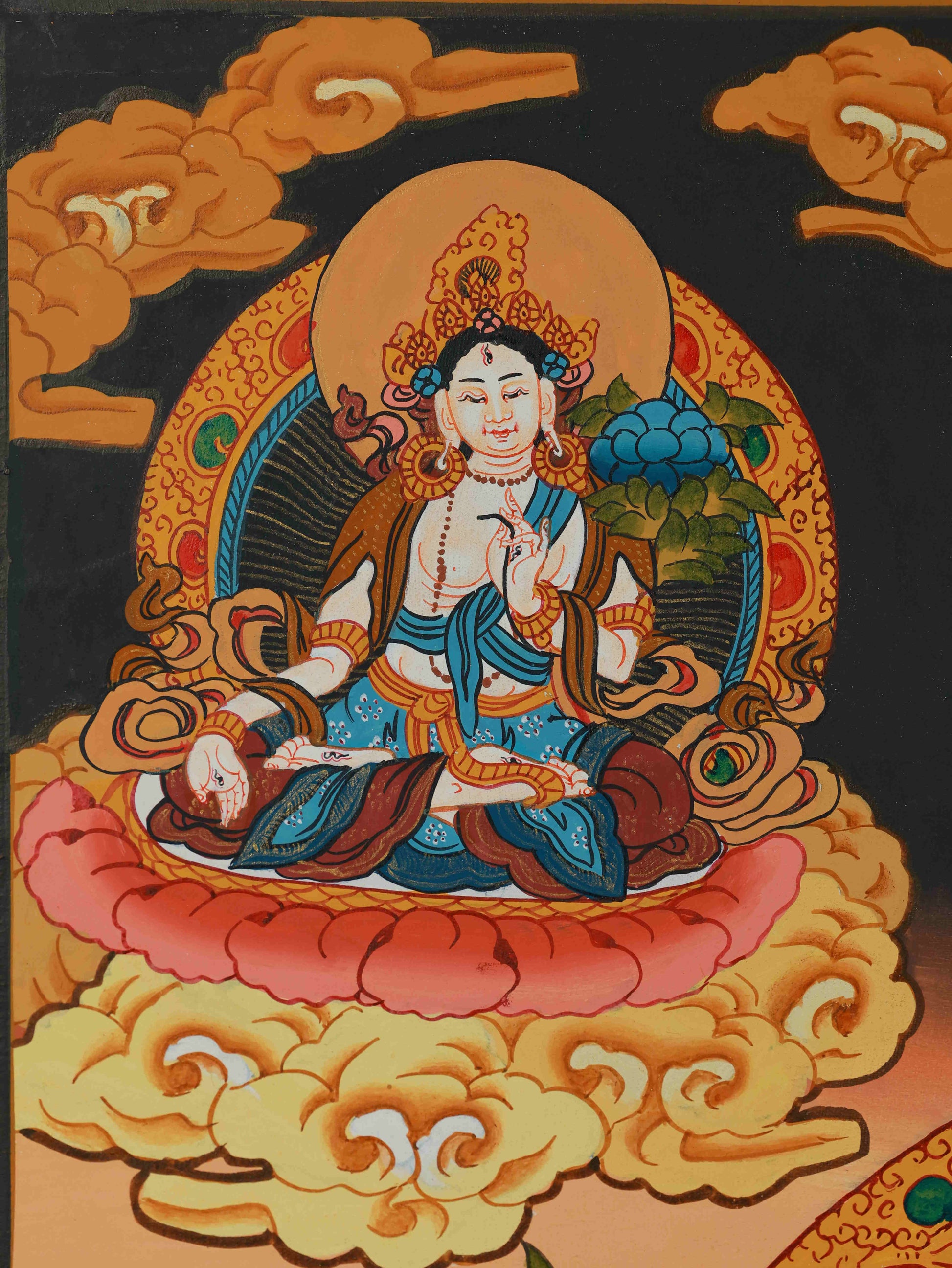 Tibetan Thangka of Yellow Jambhala - Hand Painted Masterpiece