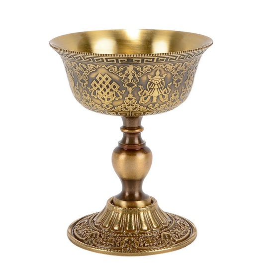 TibetanBuddhist-culture Tibetan Eight Auspicious Brass Butter Lamp – Traditional Buddhist Offering Oil Lamp