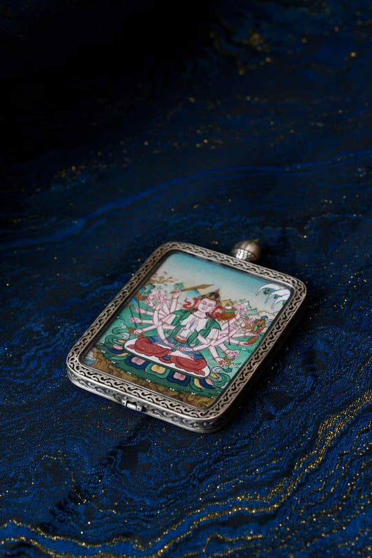 Zhunti Cundi Buddha Mother thangka amulet pendant from Tibetan Buddhism, sacred protection talisman for blessings and spiritual empowerment