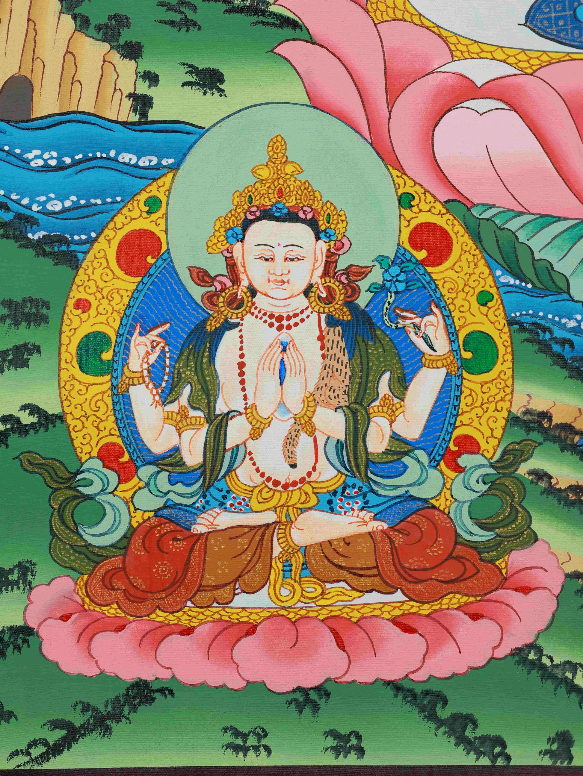 Tibetan Buddhist Handmade Thangka - Vajrasattva with Bell and Vajra