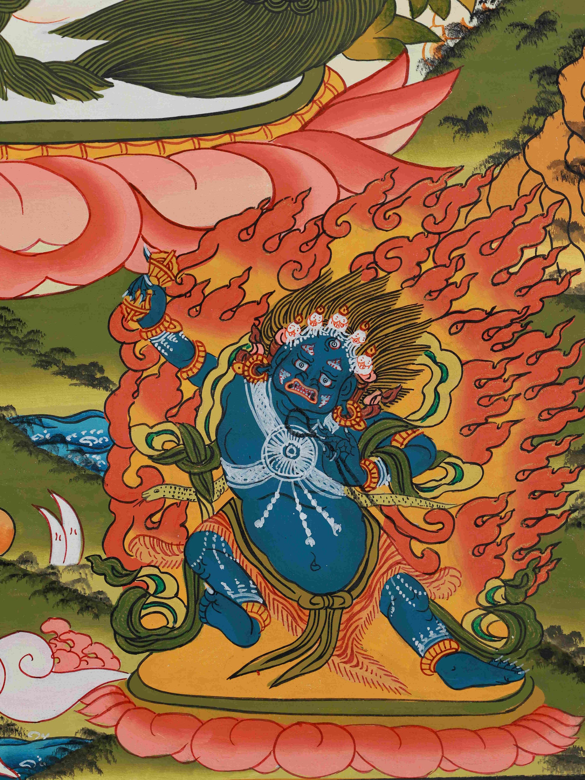 Tibetan Buddhist Yellow Jambhala Thangka - Abundance Art
