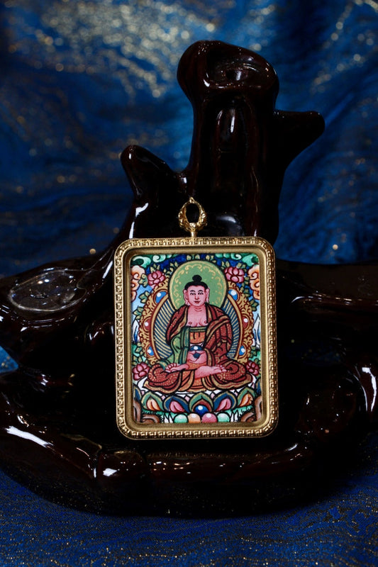 Nepal Hand-Painted Amitabha Buddha Buddhist Pendant | 3.5×4.5cm Titanium Steel Case | Tibetan Buddhist Jewelry