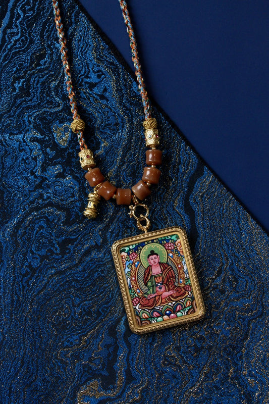 Amitabha Buddha Thangka Pendant: Nepal Handcrafted Pure Land Gau Amulet (Titanium Steel)