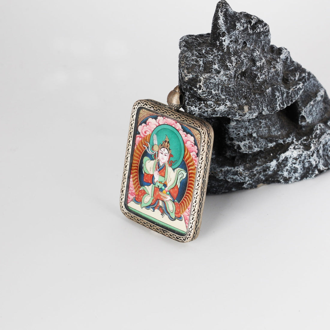 Palden Lhamo Rebgong Thangka Pendant: The Sacred Protector Goddess of Wealth (3.5x4.5cm)